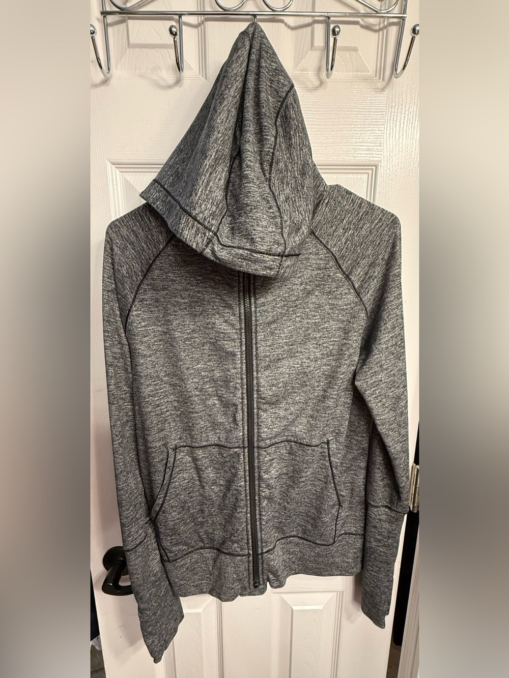 Athleta Heathered Gray Full-Zip Hooded jacket